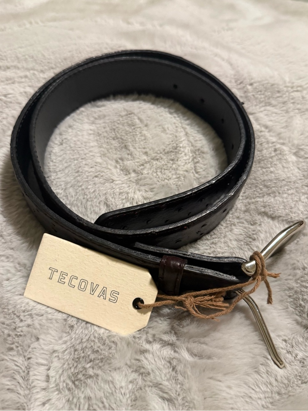 NEW Tecovas Men’s Full-Quill Ostrich Leather Belt Size 32- RARE BLACK CHERRY